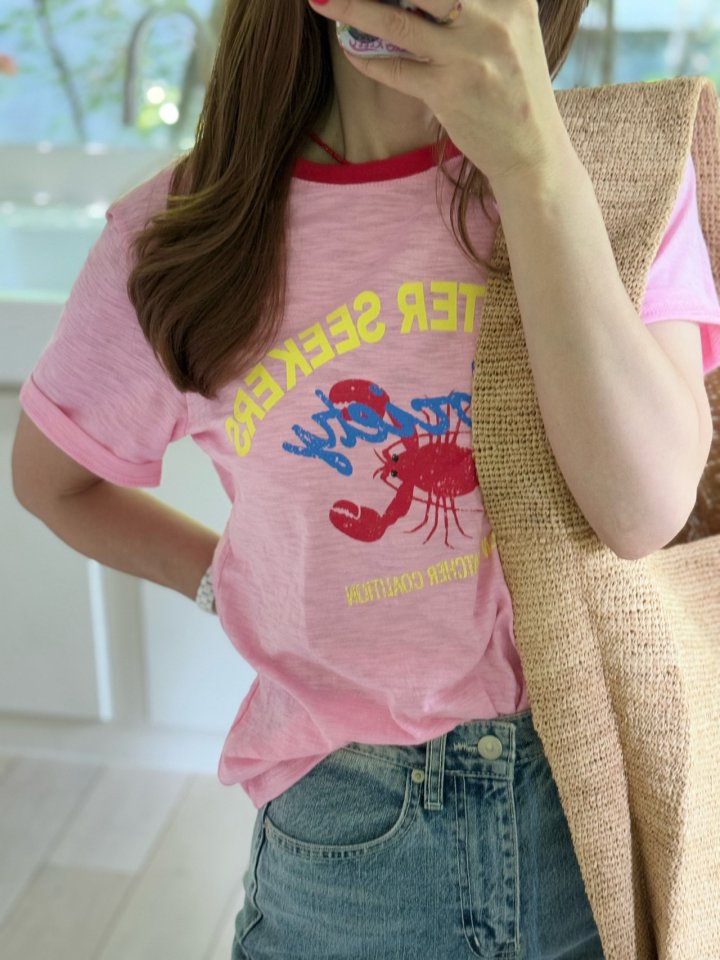 Elmu - Korean Women Fashion - #womensfashion - Lobster Short Sleeve Tee