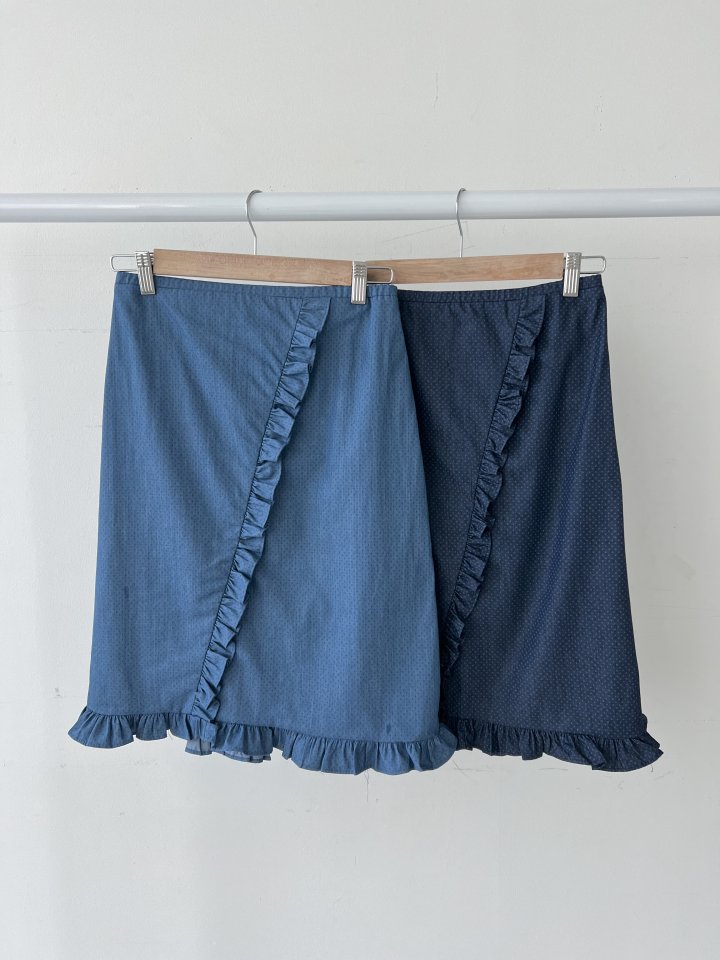 Enten - Korean Women Fashion - #momslook - Denim Frill Dot Skirt - 7