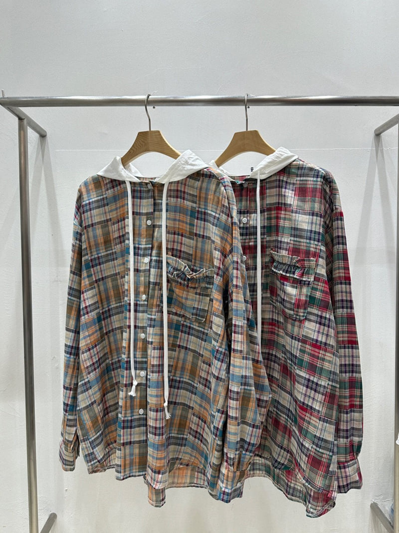 Flash - Korean Women Fashion - #momslook - Multi Check Hoodie Shirt - 12
