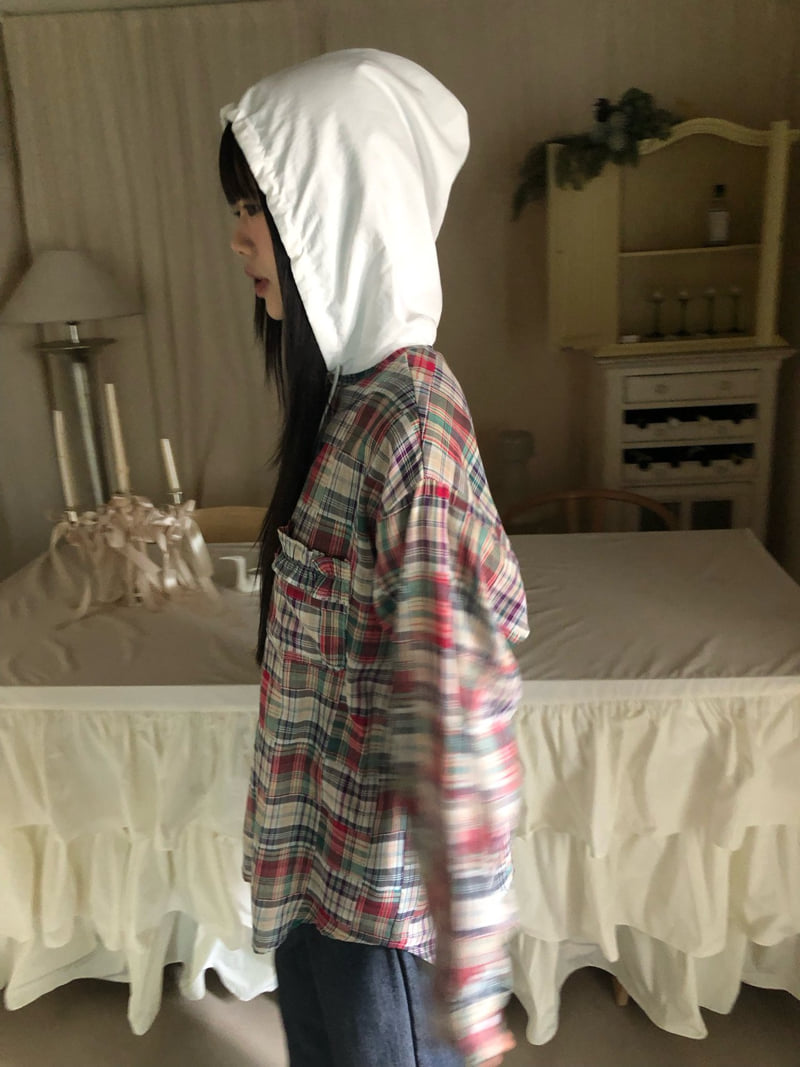 Flash - Korean Women Fashion - #momslook - Multi Check Hoodie Shirt - 2