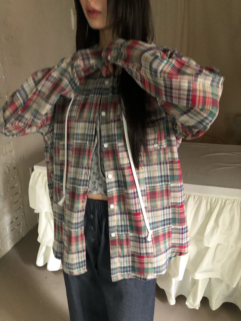Flash - Korean Women Fashion - #womensfashion - Multi Check Hoodie Shirt - 4