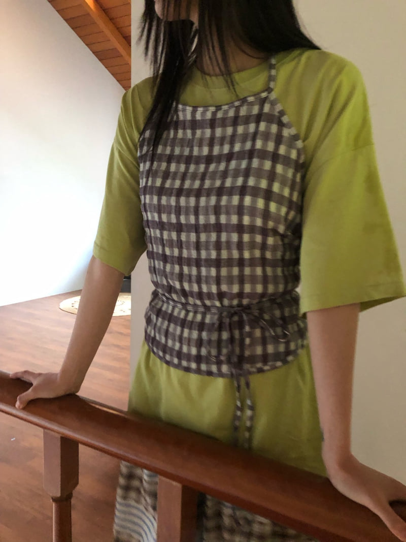 Flash - Korean Women Fashion - #restrostyle - Check Halter Blouse - 4