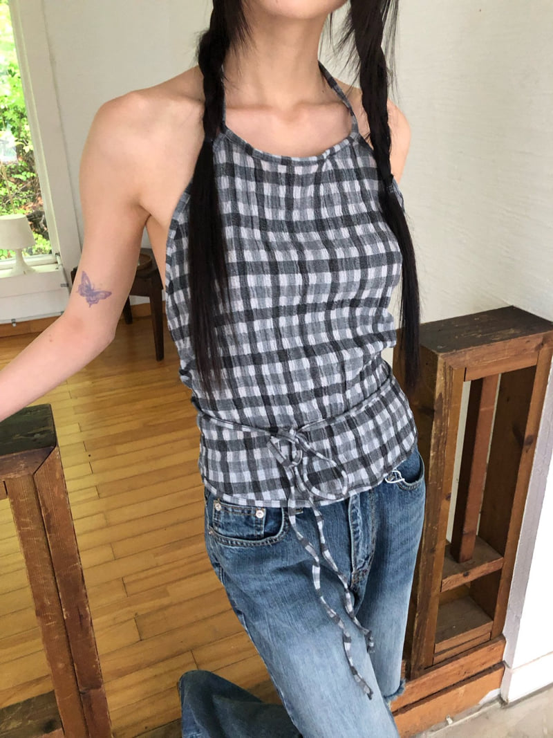 Flash - Korean Women Fashion - #vintagekidsstyle - Check Halter Blouse
