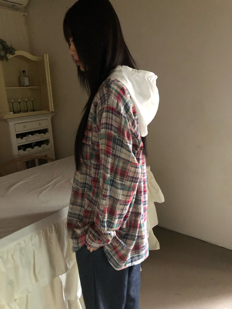 Flash - Korean Women Fashion - #womensfashion - Multi Check Hoodie Shirt