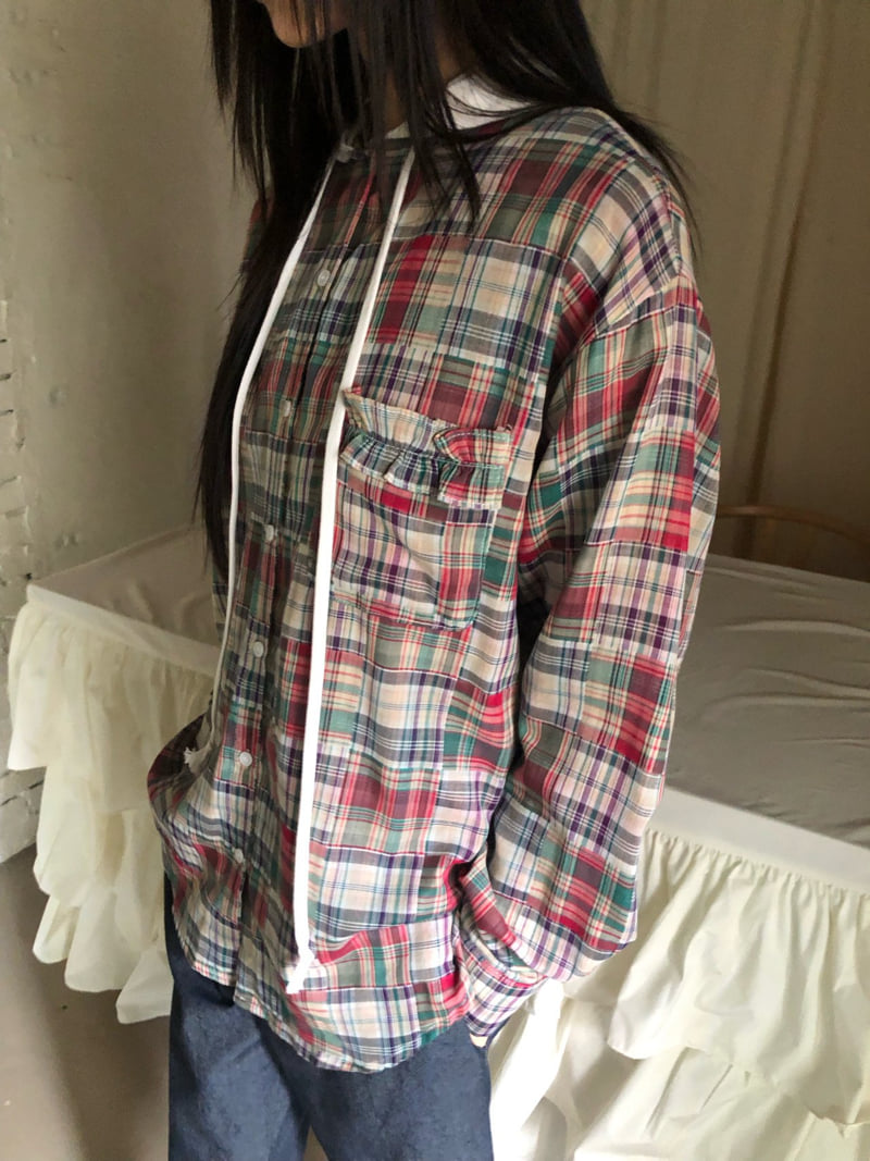 Flash - Korean Women Fashion - #womensfashion - Multi Check Hoodie Shirt - 5