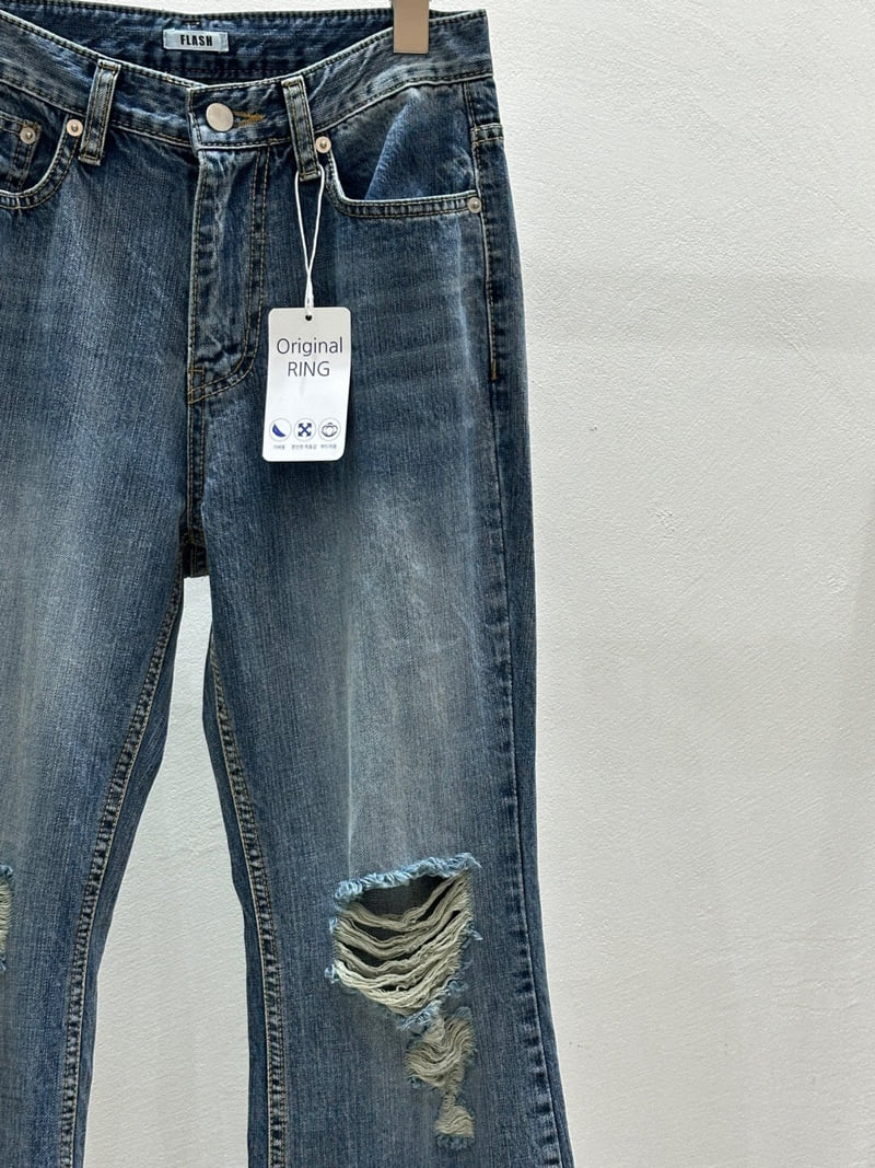 Flash - Korean Women Fashion - #womensfashion - Ripped Bootcut Jeans - 12