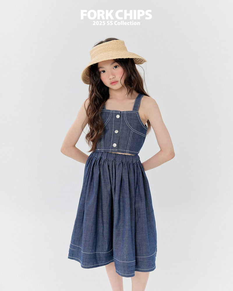 Fork Chips - Korean Children Fashion - #magicofchildhood - Mark Denim Long Skirt - 7