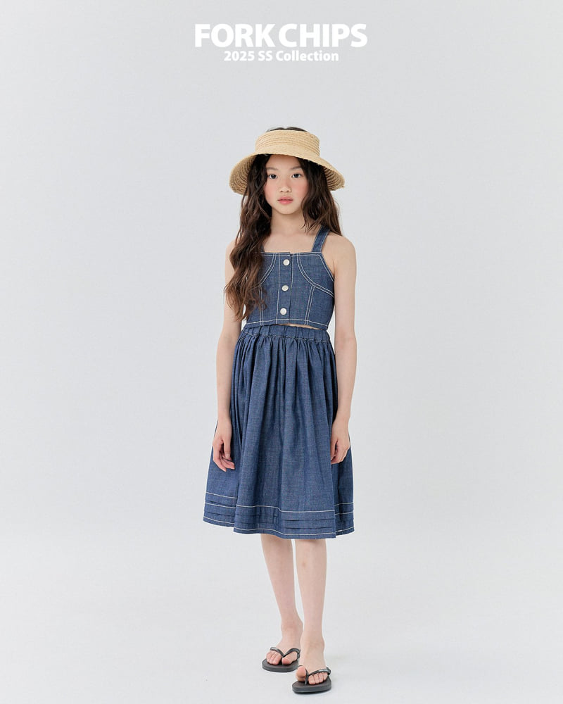 Fork Chips - Korean Children Fashion - #prettylittlegirls - Mark Denim Long Skirt - 9