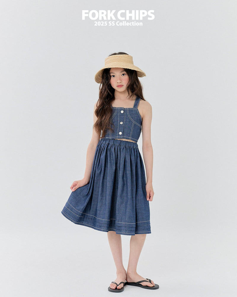 Fork Chips - Korean Children Fashion - #todddlerfashion - Mark Denim Long Skirt - 10