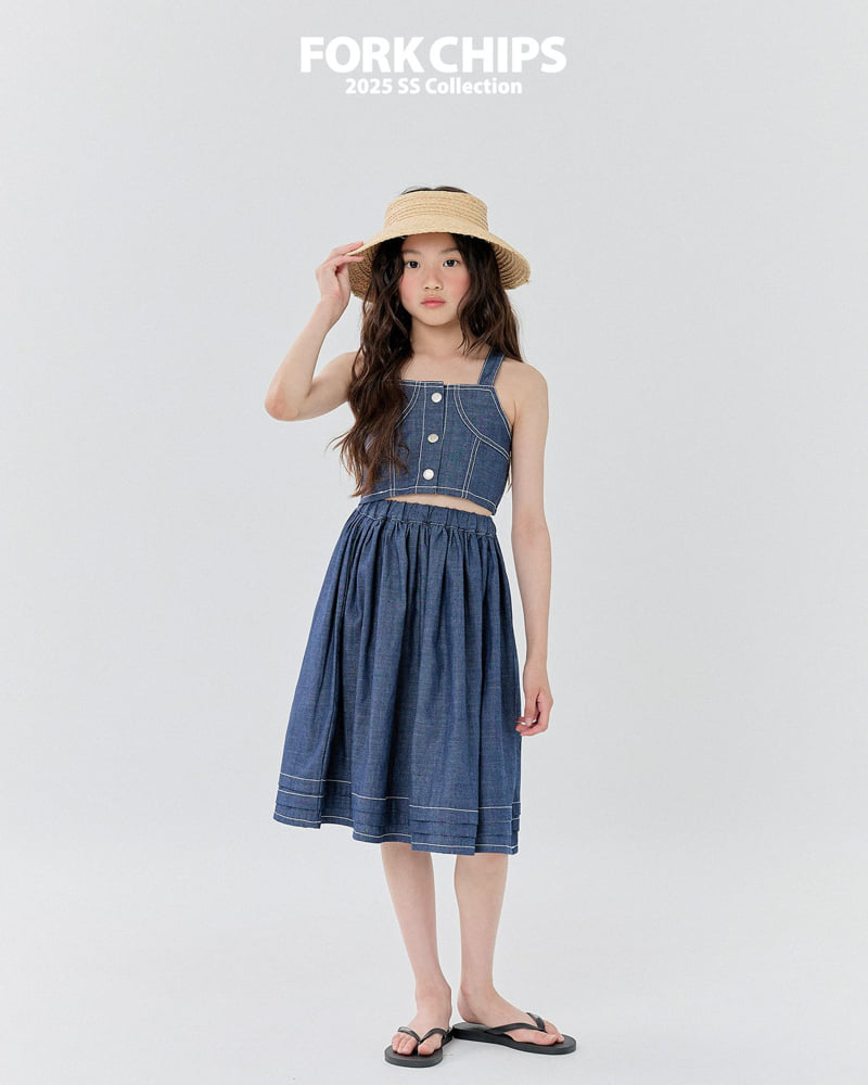 Fork Chips - Korean Children Fashion - #toddlerclothing - Mark Denim Long Skirt - 11