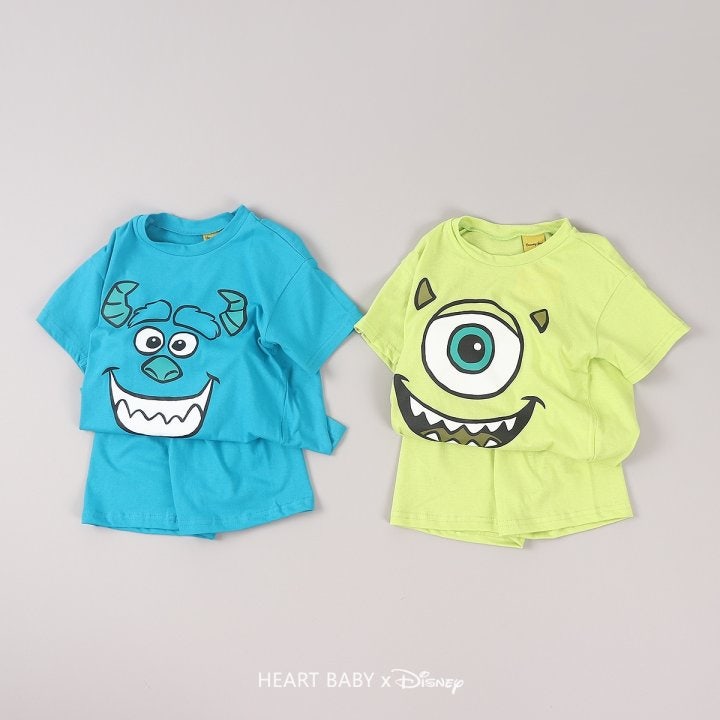 Heart Baby - Korean Children Fashion - #stylishchildhood - Monster Short Sleeve Set   - 2