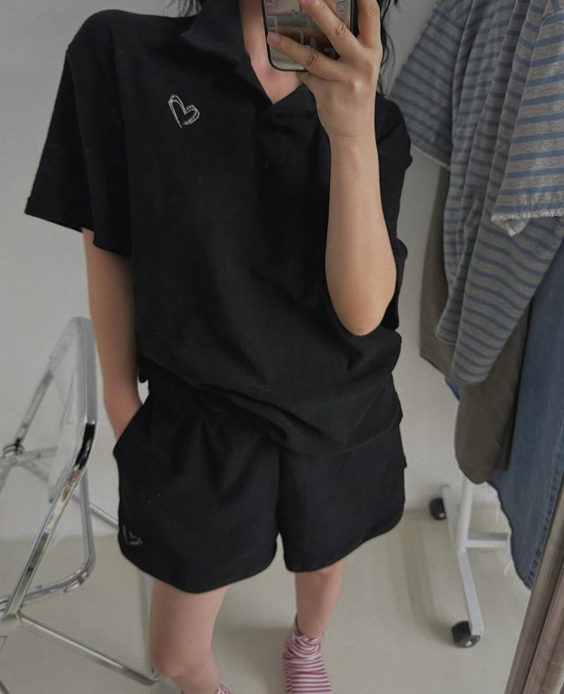 Heil - Korean Women Fashion - #momslook - Heart Terry Tee - 8