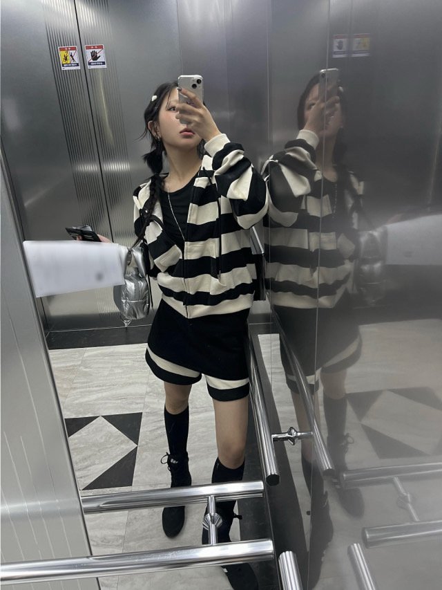 Heil - Korean Women Fashion - #momslook - Striped Hoodie Jacket - 6