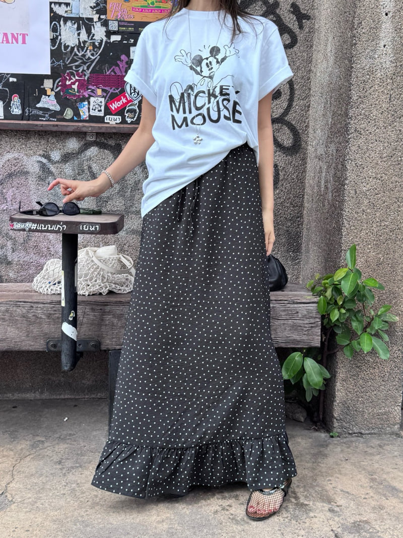 Heil - Korean Women Fashion - #vintagekidsstyle - Polka Dot Frill Maxi Skirt - 4