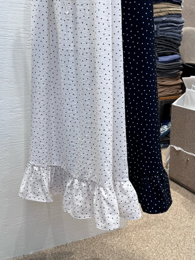 Heil - Korean Women Fashion - #vintageinspired - Polka Dot Frill Maxi Skirt - 2