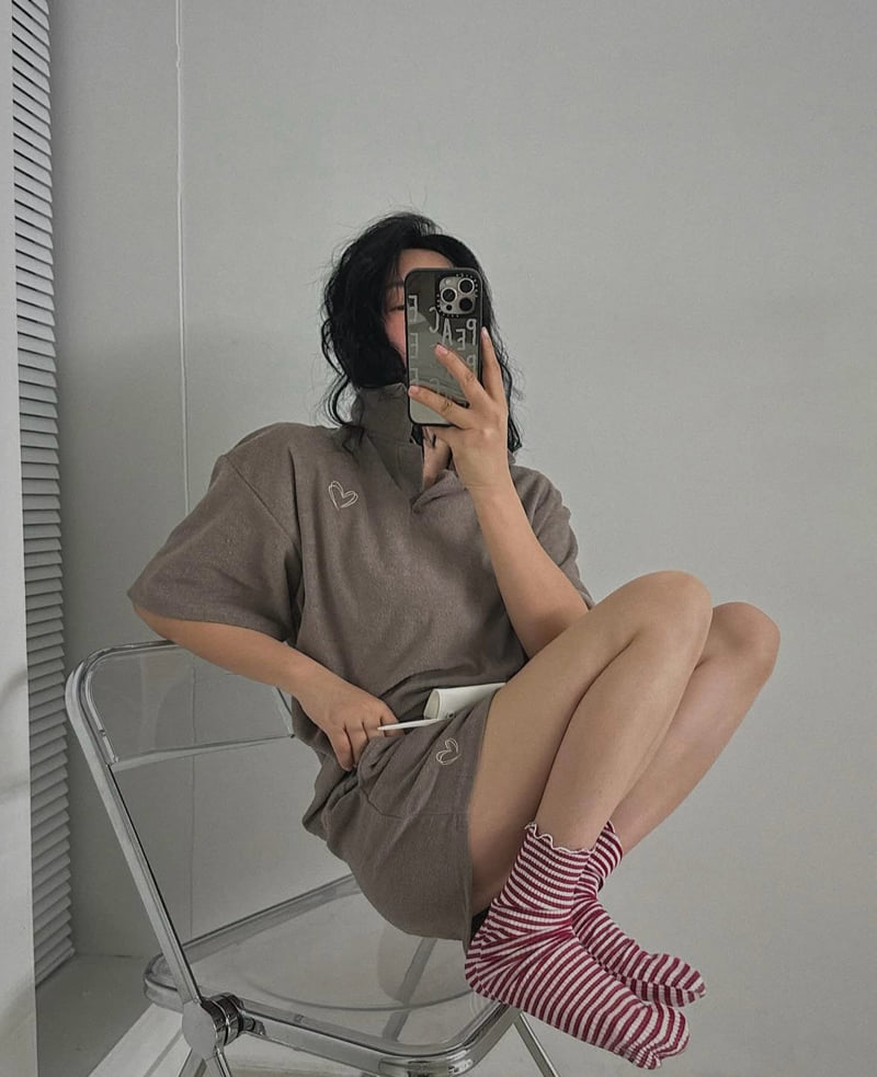 Heil - Korean Women Fashion - #womensfashion - Heart Terry Tee - 3