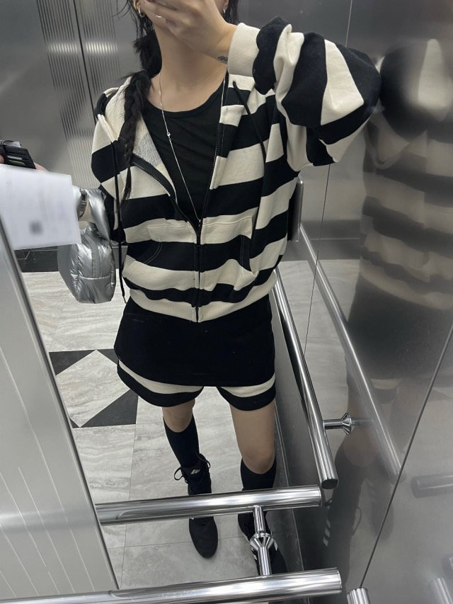 Heil - Korean Women Fashion - #womensfashion - Striped Hoodie Jacket - 5