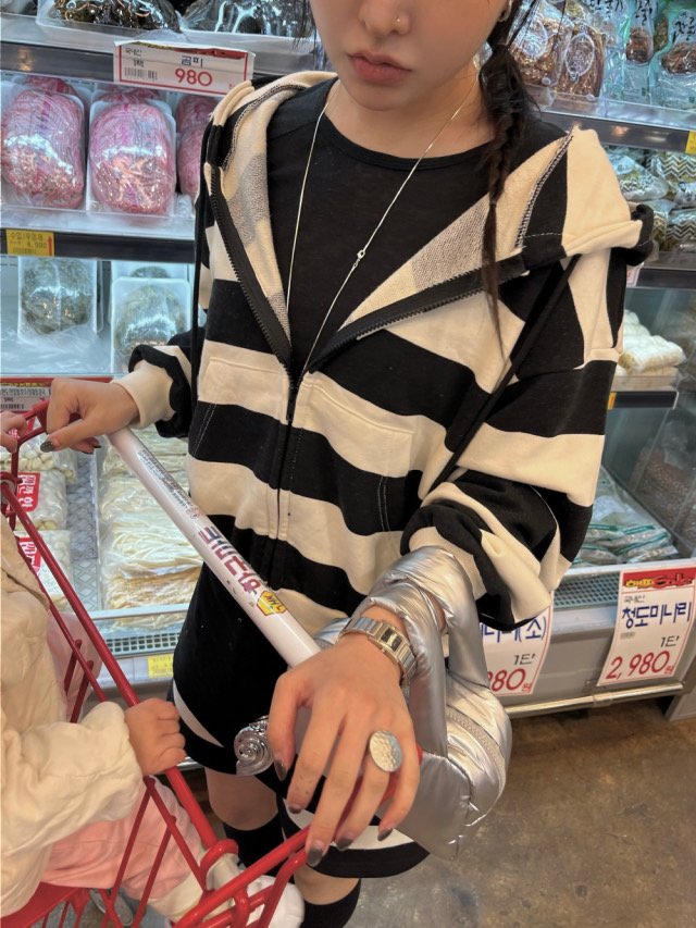 Heil - Korean Women Fashion - #womensfashion - Striped Hoodie Jacket - 7