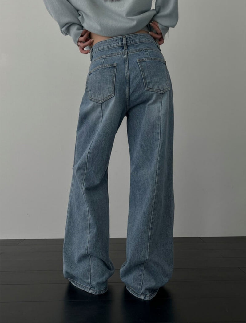 I'm here - Korean Women Fashion - #momslook - Back-Slit Stretch Wide Denim Pants  