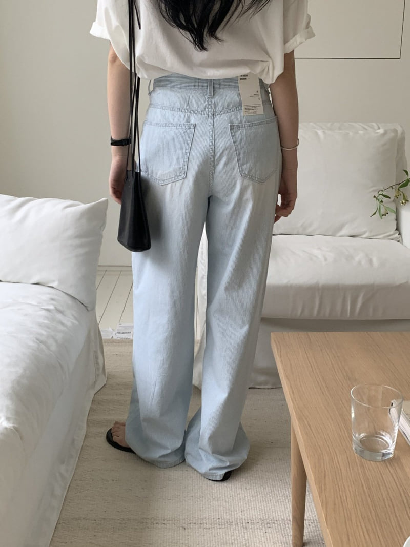I'm here - Korean Women Fashion - #momslook - Summer Wide Stripe Denim Pants   - 9