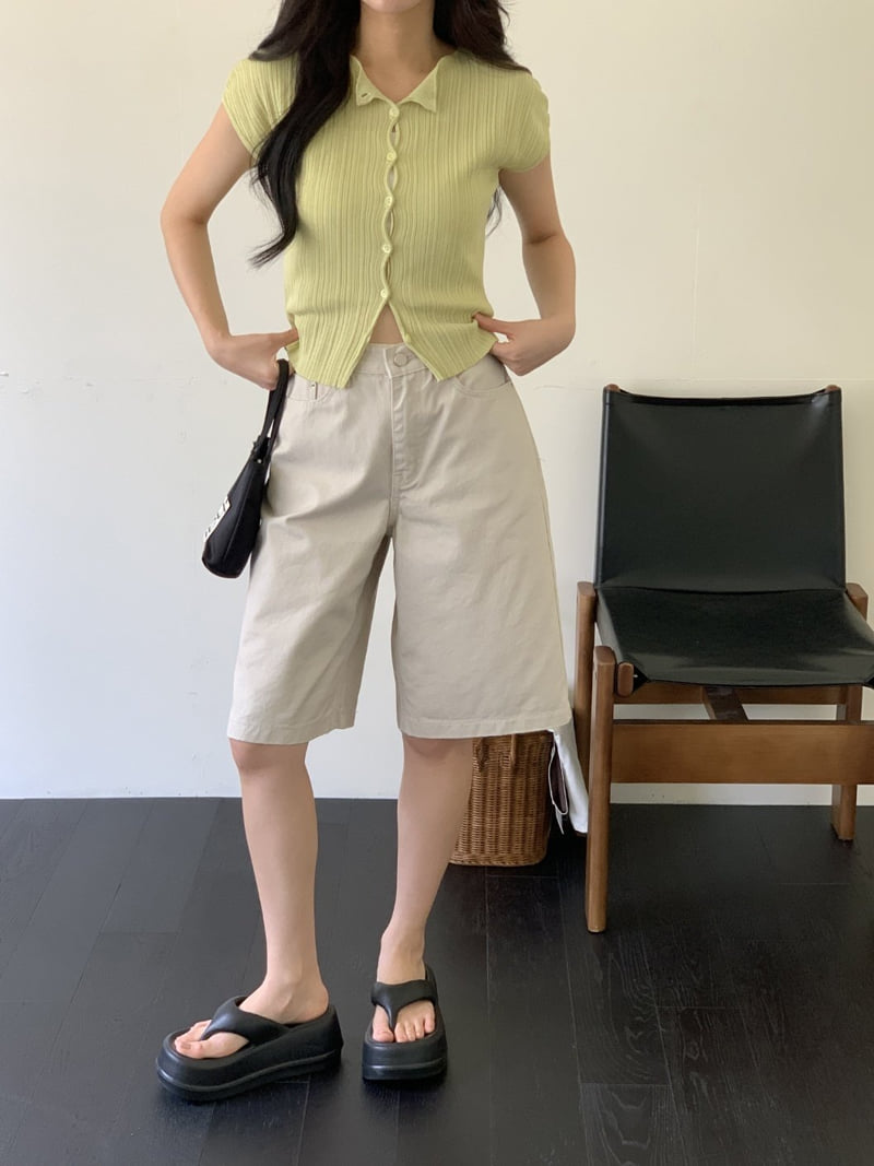 I'm here - Korean Women Fashion - #momslook - Bio-washed Bermuda Pants - 2