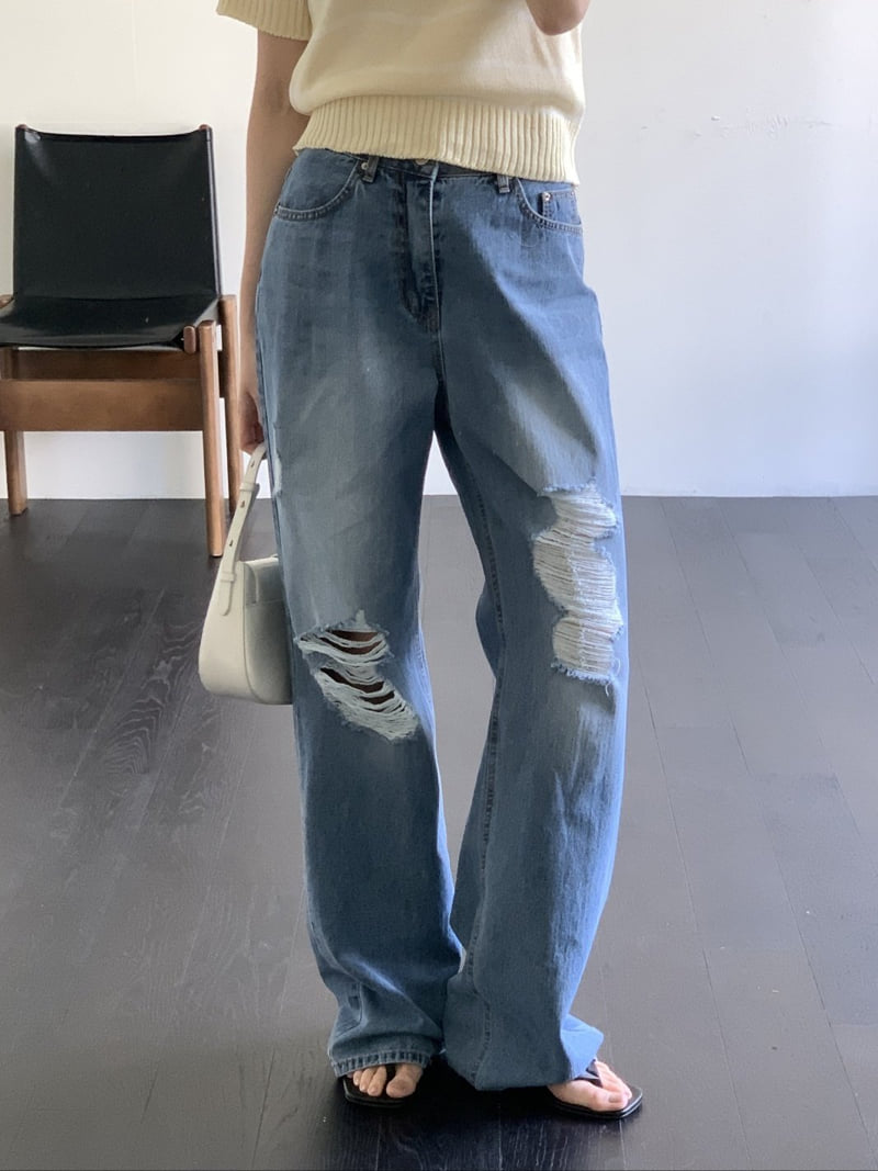 I'm here - Korean Women Fashion - #momslook - Vintage Straight Wide Denim Pants  