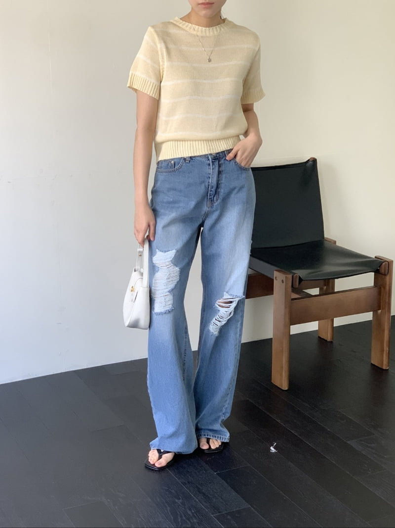 I'm here - Korean Women Fashion - #momslook - Vintage Straight Wide Denim Pants   - 7