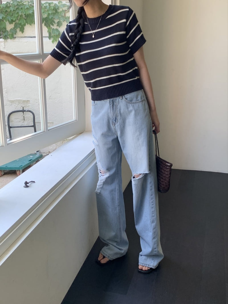 I'm here - Korean Women Fashion - #momslook - Vintage Straight Light Blue Wide Denim Pants - 12