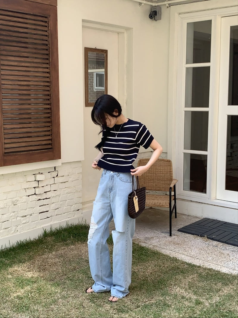 I'm here - Korean Women Fashion - #momslook - Vintage Straight Light Blue Wide Denim Pants - 8