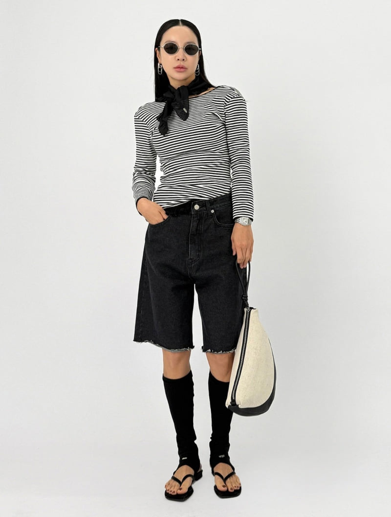 I'm here - Korean Women Fashion - #pursuepretty - Black Denim Shorts - 3