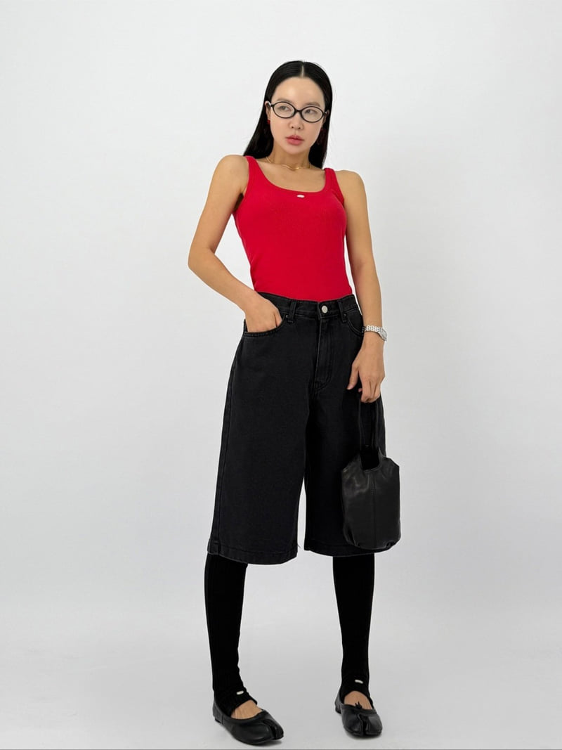 I'm here - Korean Women Fashion - #restrostyle - Black Bermuda Denim Pants - 2