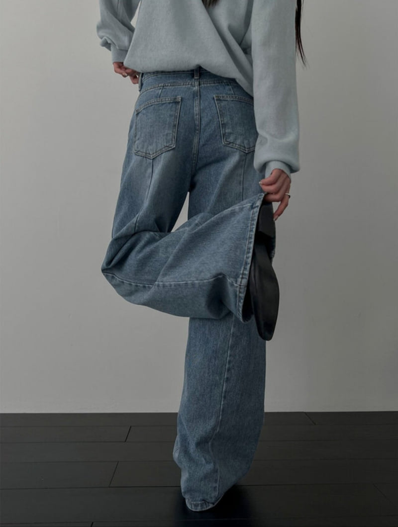 I'm here - Korean Women Fashion - #romanticstyle - Back-Slit Stretch Wide Denim Pants   - 7