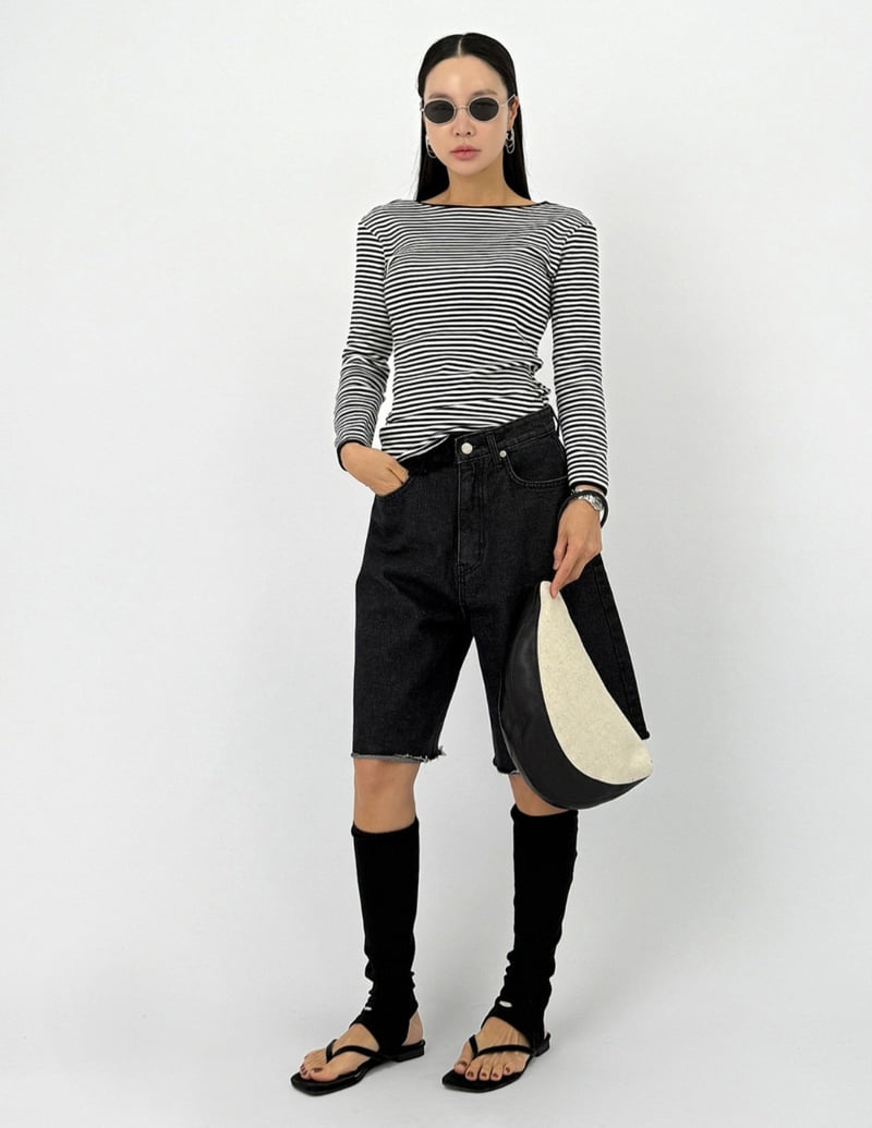 I'm here - Korean Women Fashion - #romanticstyle - Black Denim Shorts - 5
