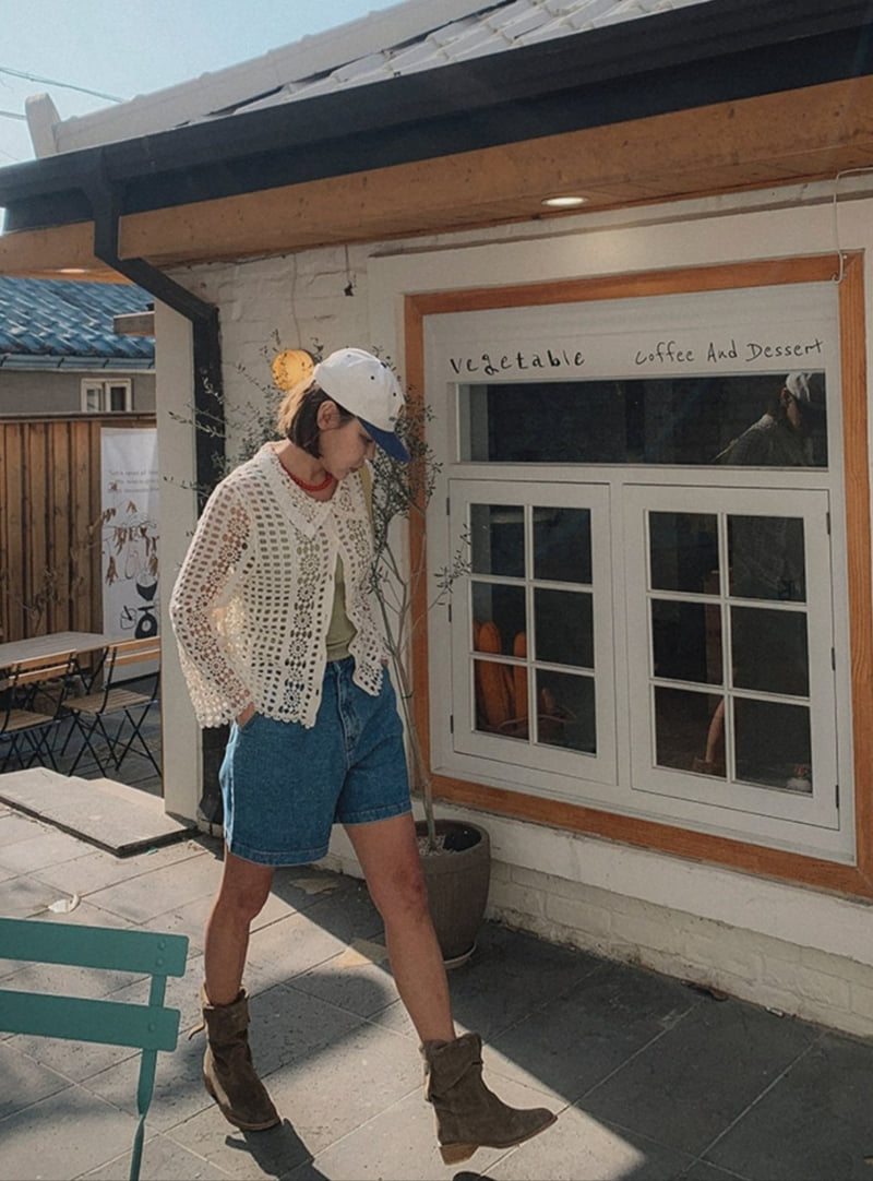 I'm here - Korean Women Fashion - #shopsmall - Pintuck Flare Denim Shorts - 5