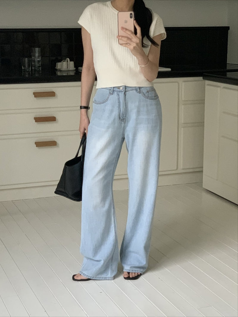 I'm here - Korean Women Fashion - #shopsmall - Light Blue Summer Denim Pants  