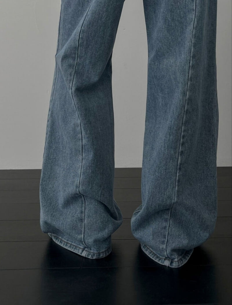 I'm here - Korean Women Fashion - #thatsdarling - Back-Slit Stretch Wide Denim Pants   - 9