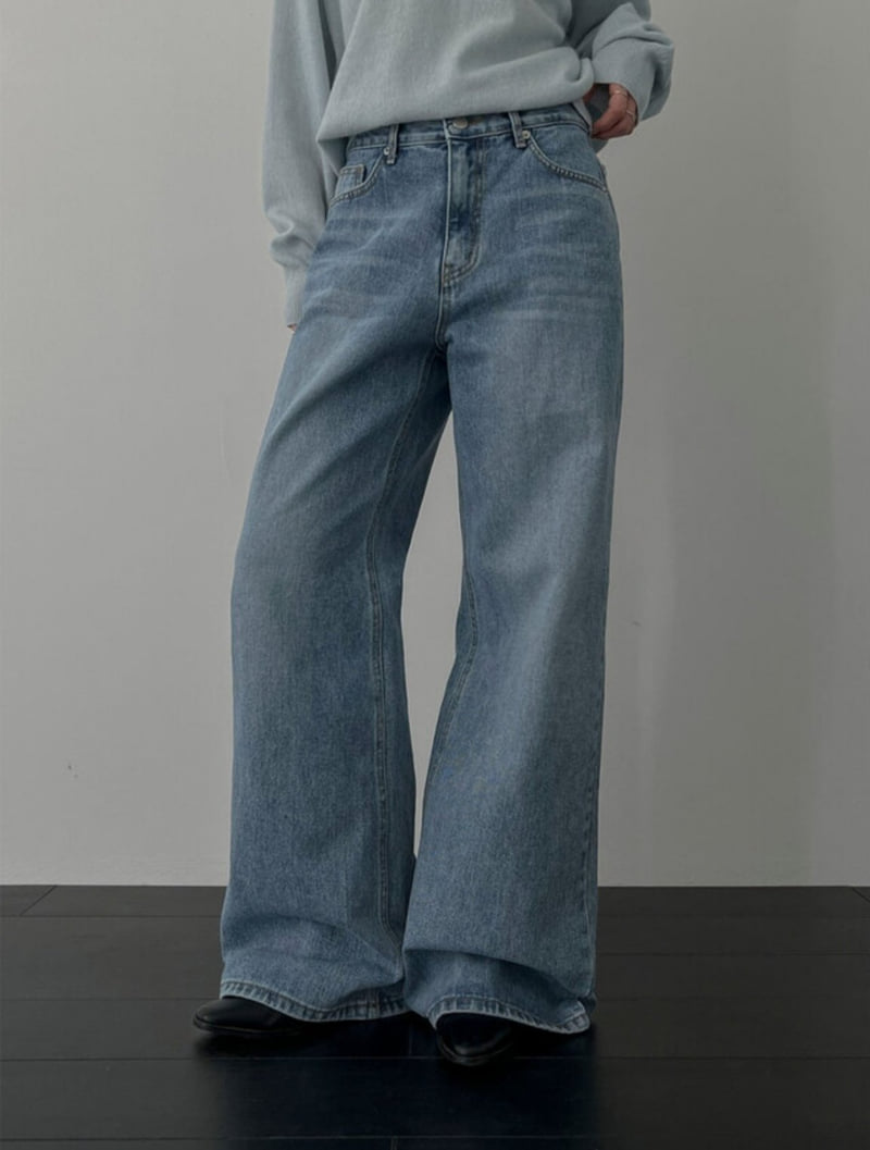 I'm here - Korean Women Fashion - #vintageinspired - Back-Slit Stretch Wide Denim Pants   - 3