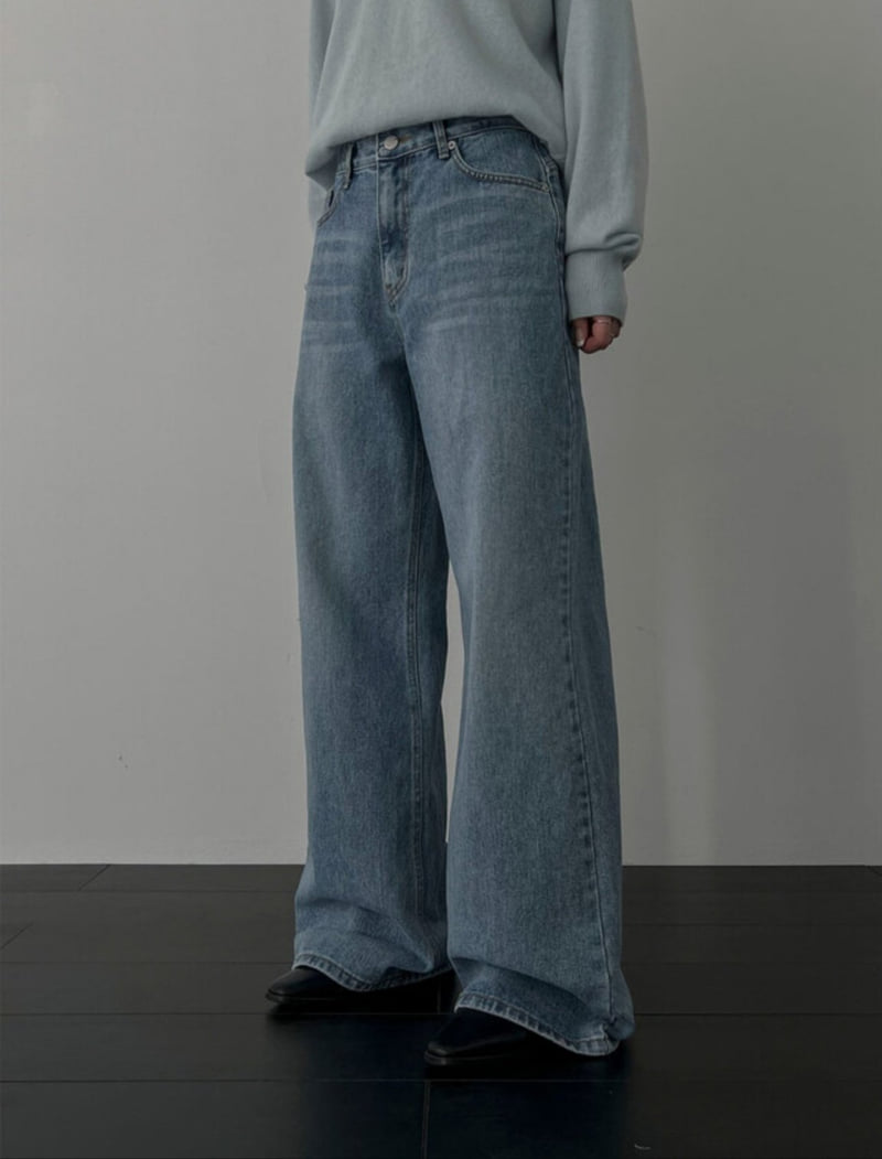 I'm here - Korean Women Fashion - #vintageinspired - Back-Slit Stretch Wide Denim Pants   - 4