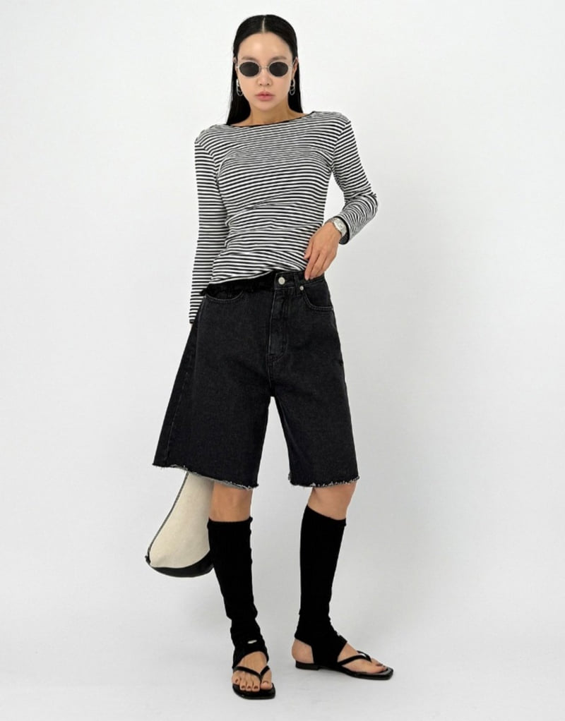 I'm here - Korean Women Fashion - #vintagekidsstyle - Black Denim Shorts - 2