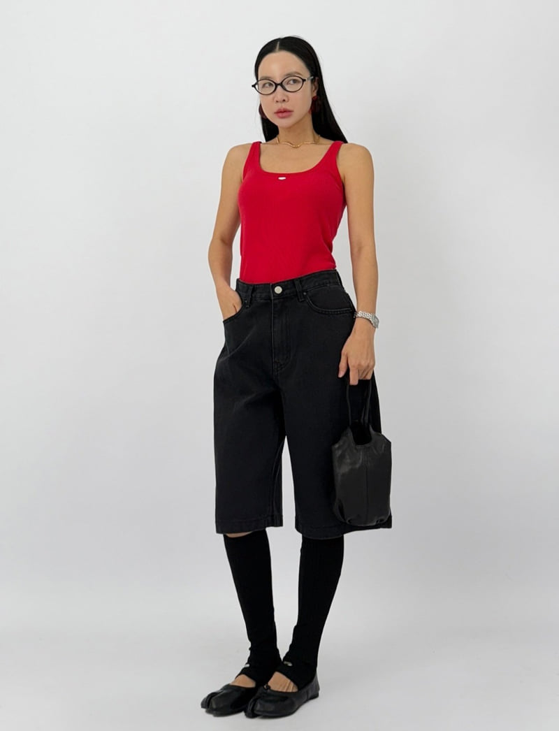 I'm here - Korean Women Fashion - #womensfashion - Black Bermuda Denim Pants - 8