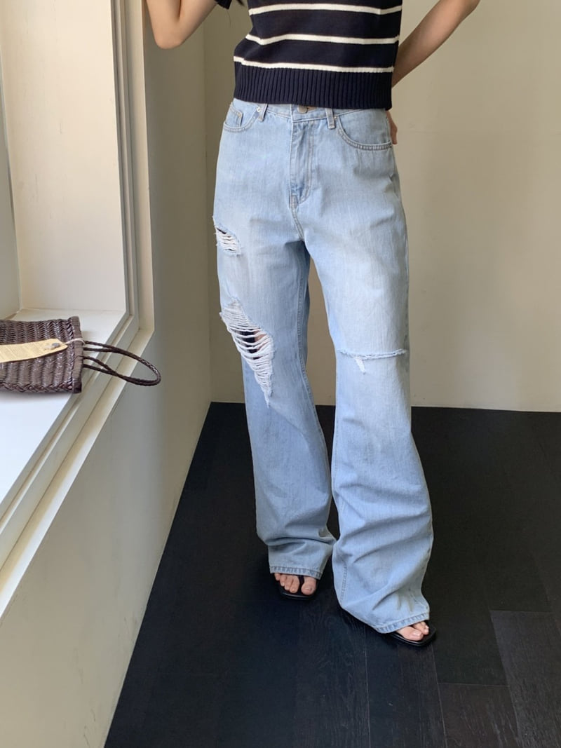 I'm here - Korean Women Fashion - #womensfashion - Vintage Straight Light Blue Wide Denim Pants - 11