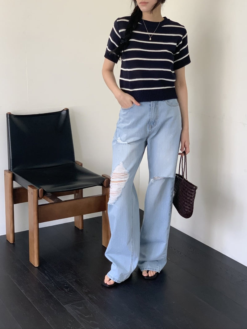 I'm here - Korean Women Fashion - #womensfashion - Vintage Straight Light Blue Wide Denim Pants - 3