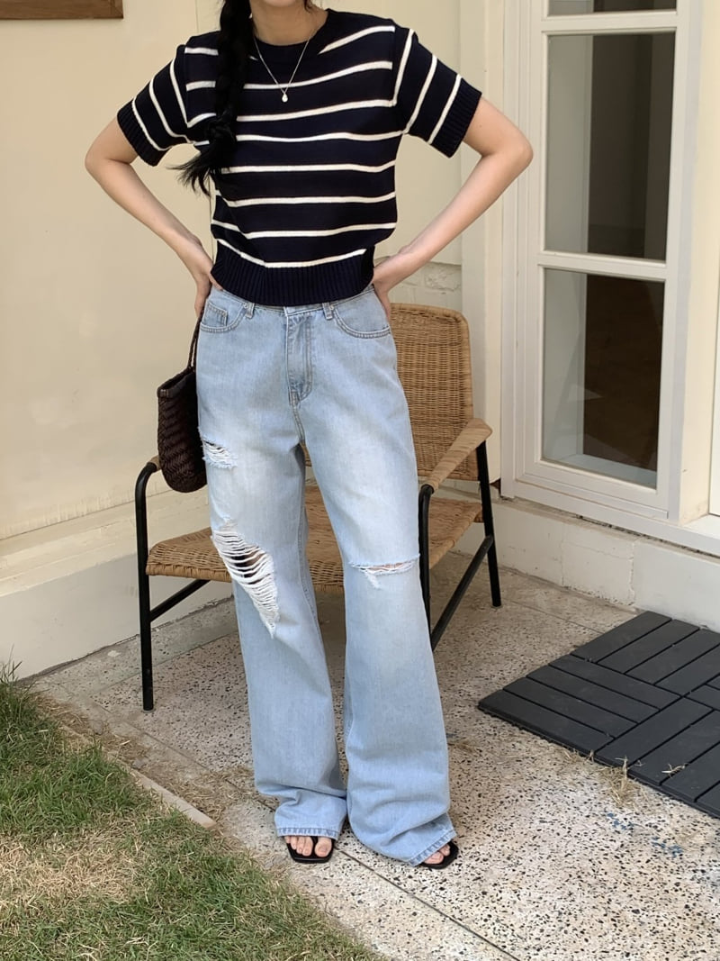 I'm here - Korean Women Fashion - #womensfashion - Vintage Straight Light Blue Wide Denim Pants - 5