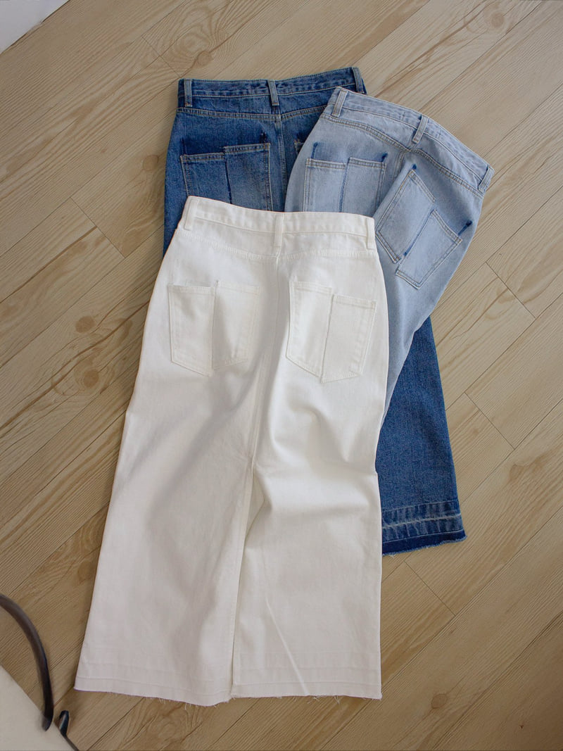 Inssense - Korean Women Fashion - #momslook - Salt Washed Back Slit Maxi Denim Skirt - 2