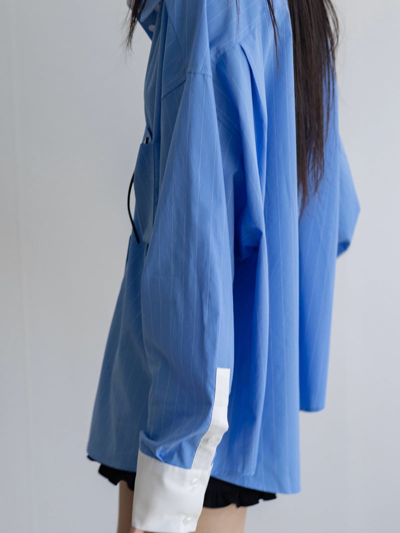 Inssense - Korean Women Fashion - #momslook - Oversized White Contrast Striped Shirt - 12