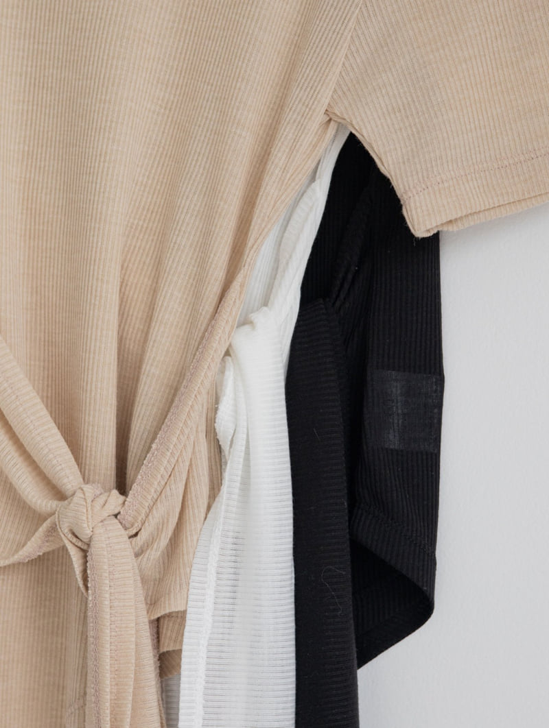 Inssense - Korean Women Fashion - #momslook - Tencel Sheer Waist Knot Detail Tee - 2