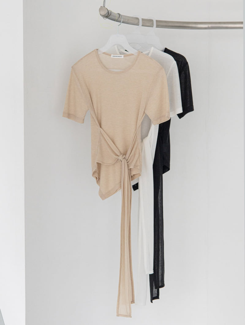 Inssense - Korean Women Fashion - #momslook - Tencel Sheer Waist Knot Detail Tee - 6