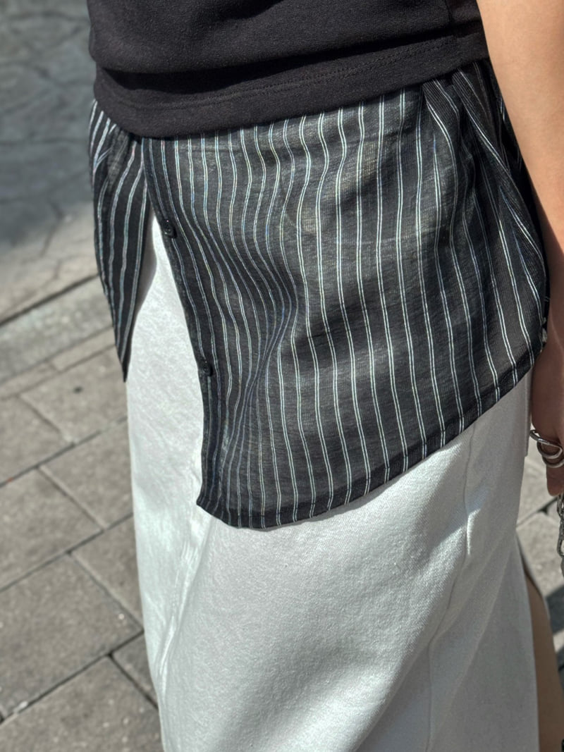 Inssense - Korean Women Fashion - #momslook - Oversized Cupra Stripe Short-Sleeved Shirt - 8
