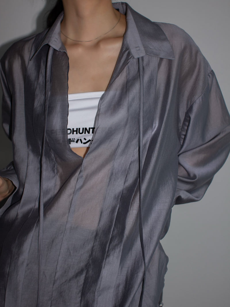 Inssense - Korean Women Fashion - #momslook - Sheer Glow Tie Blouse - 10