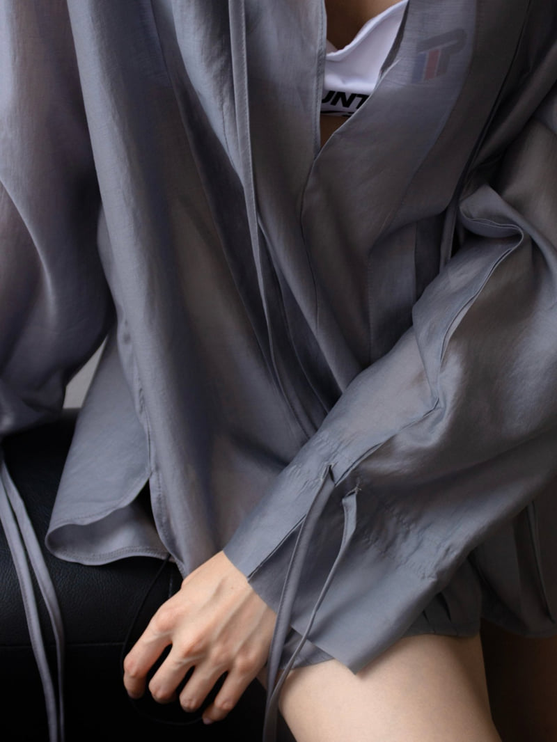 Inssense - Korean Women Fashion - #momslook - Sheer Glow Tie Blouse - 12